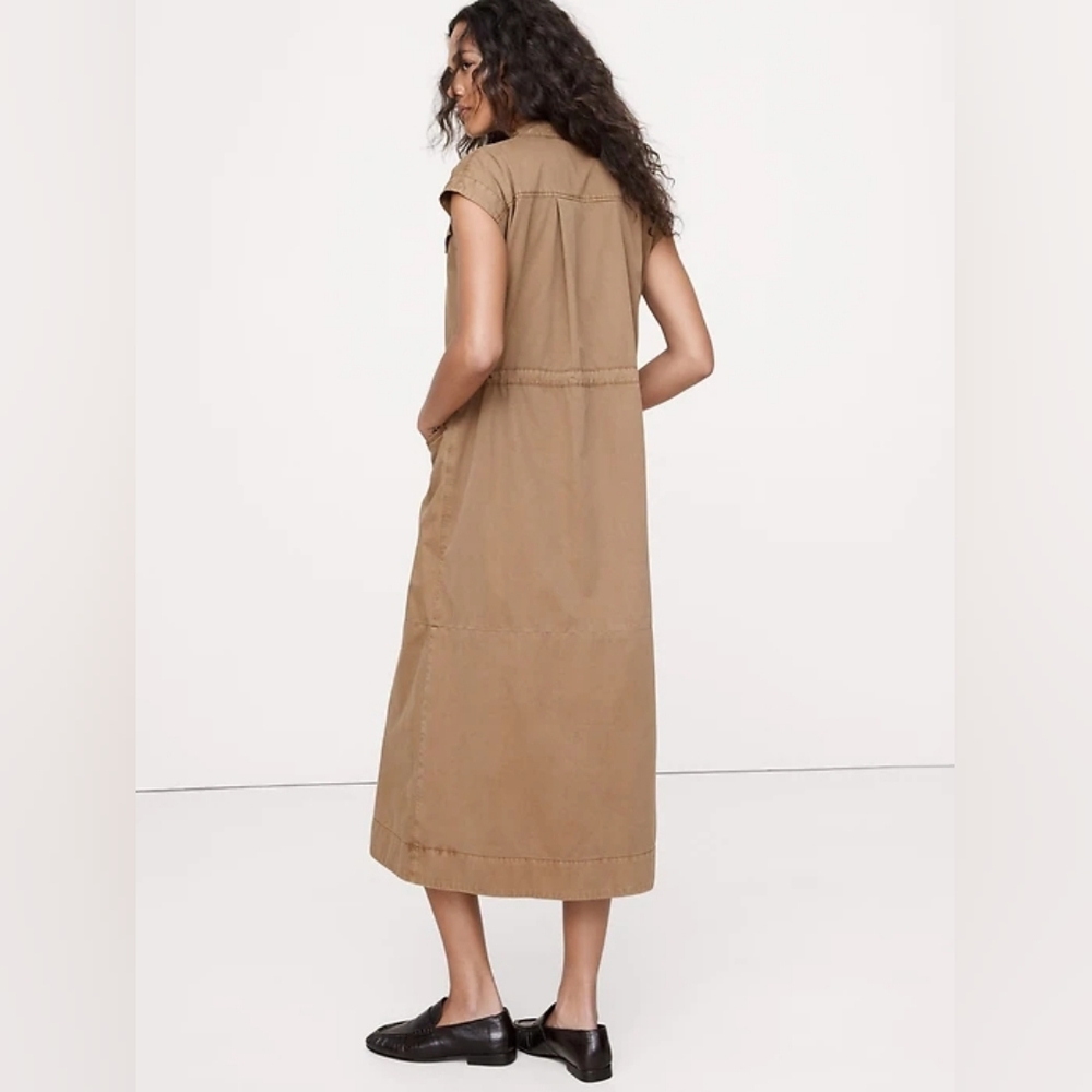 NWT Saddle Brown Cotton Twill Utility Maxi Dress Size Medium By Banana Republic - Picture 6 of 9